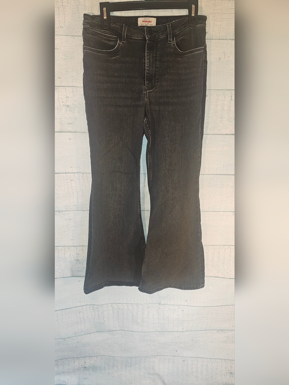 Wrangler Black Wasg High Rise Flare Jeans with Subtle Fade 10x30